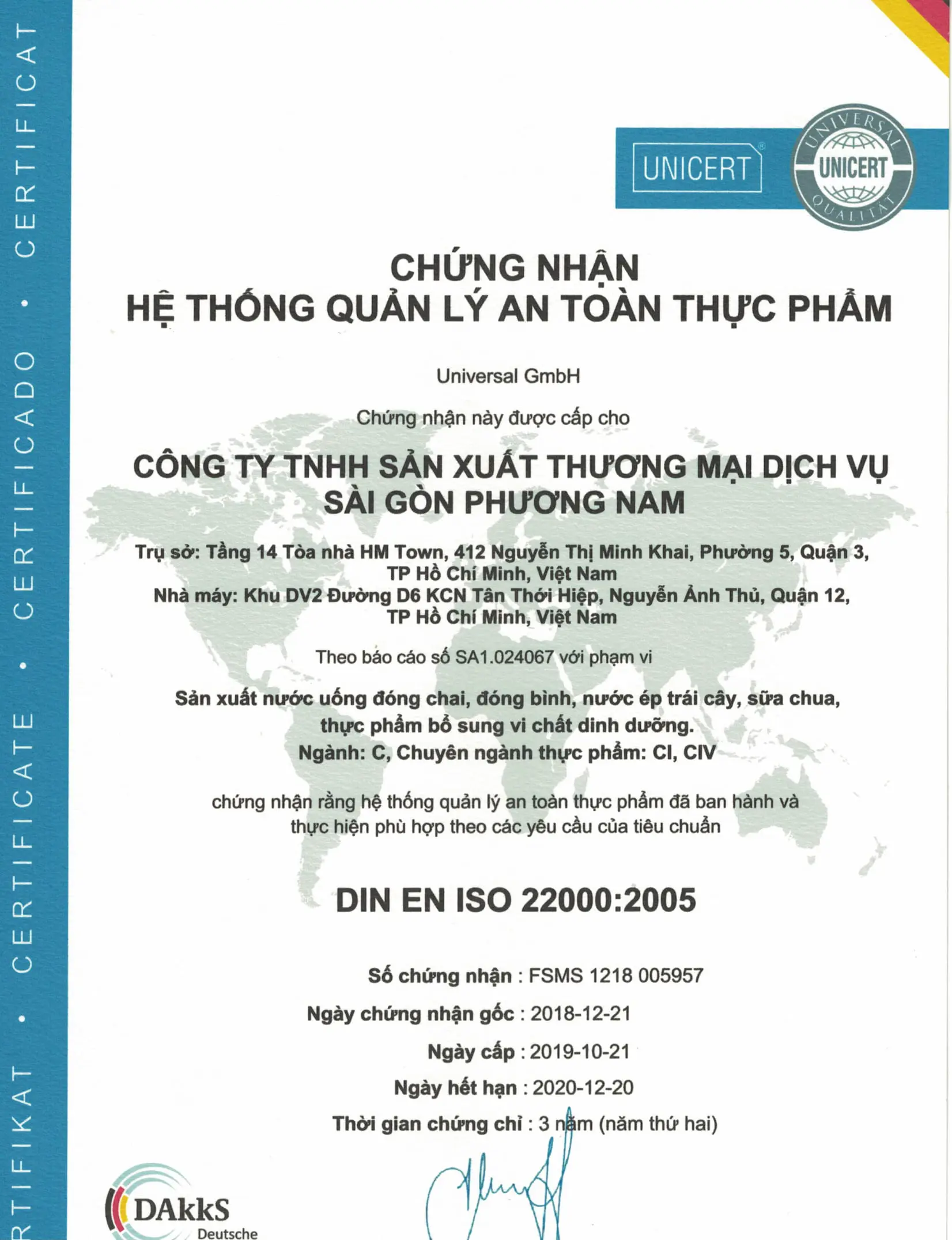 Chứng Nhận Nước Suối Đóng Ly 230ml An Toàn Chất Lượng